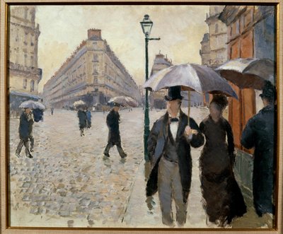Een Straat in Parijs bij Regenachtig Weer (Place de l