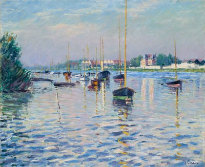 Frans: Bateaux au mouillage sur la Seine à Argenteuil Boten aangemeerd op de Seine bij Argenteuil door Gustave Caillebotte