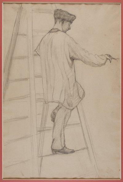Studie voor huisschilders: Man op een ladder door Gustave Caillebotte