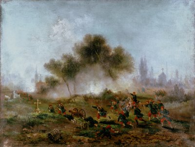 Parijse Commune: aanval op een begraafplaats door reguliere troepen en verovering van de barricades in mei 1871, 1871 door Gustave Clarence Rodolphe Boulanger