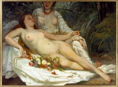 Badhers (twee naakte vrouwen) door Gustave Courbet