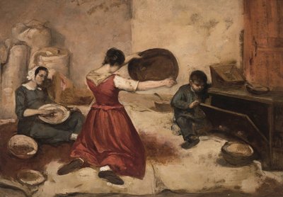 Studie voor de tarwezifters ((Les Cribleuses de Blé), ca.1855 (olieverf op board op doek) door Gustave Courbet