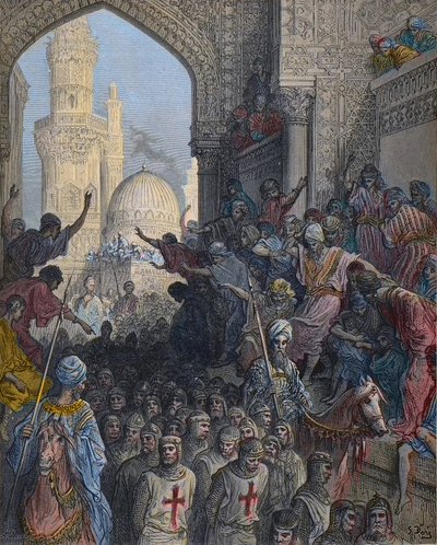 Aankomst in Caïro van Minieh-gevangenen - Zevende Kruistocht 1248-1254, geleid door Saint Louis door Gustave Dore