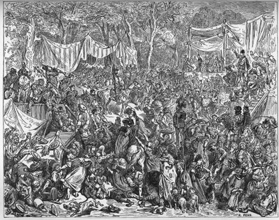 Aankomst van Don Quichot op de bruiloft van Camache - uit "Don Quichot de la Mancha" door Miguel Cervantes (1547-1616) - Houtsnede naar tekening van Gustave Dore door Gustave Dore