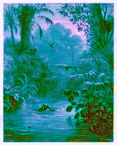 Atala en Chactas steken een rivier over, illustratie uit 