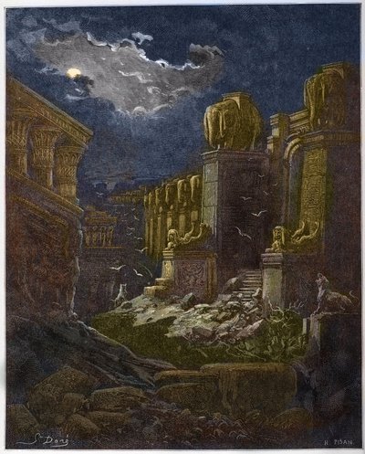 Babylon in puin - De val van Babylon - Babylon in puin (visioen van Johannes) - Gravure in 