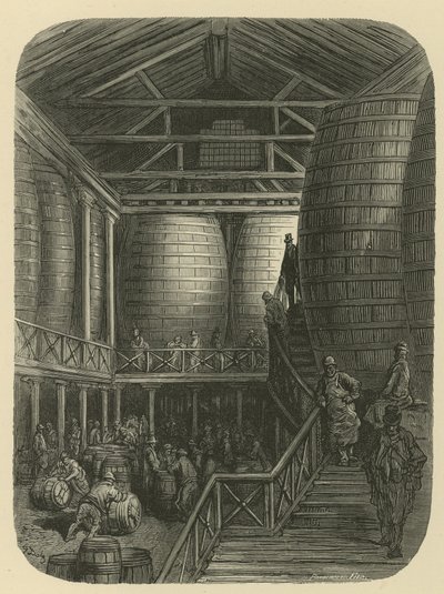 Brouwerijarbeiders in het magazijn door Gustave Dore
