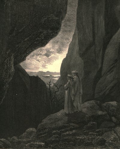 Via die verborgen weg gingen mijn gids en ik naar binnen, om terug te keren naar de mooie wereld, ca. 1890 door Gustave Dore