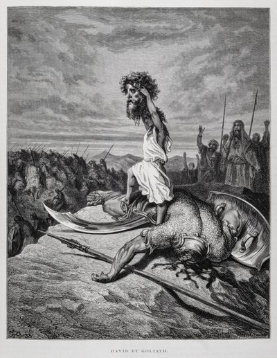 David doodt Goliath, Illustratie uit de Dore Bijbel door Gustave Dore