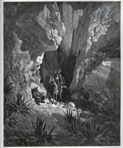 Don Quichot en Sancho Panza vinden de spullen van een reiziger - uit 