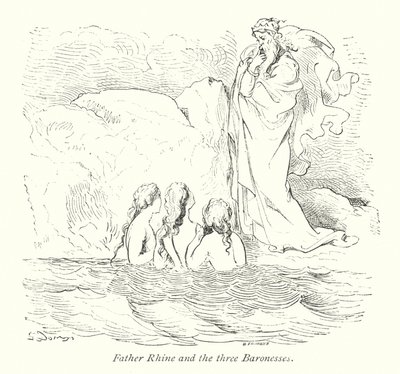 Vader Rijn en de drie barones (gravure) door Gustave Dore