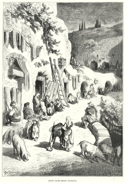 Zigeunergrotten bij Granada (gravure) door Gustave Dore