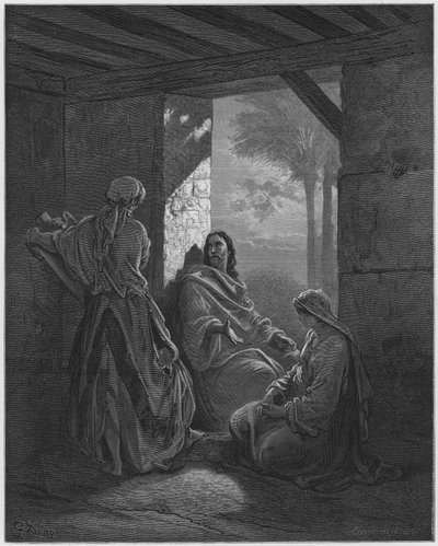Gustave Dore Bijbel: Jezus in het huis van Martha en Maria door Gustave Dore