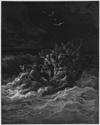 Gustave Dore Bijbel: Jezus kalmeert de storm door Gustave Dore