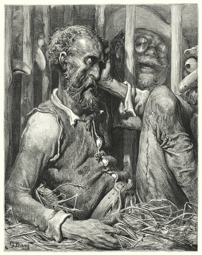Don Quichot was niet zo verbaasd over zijn betovering als over de manier waarop (gravure) door Gustave Dore