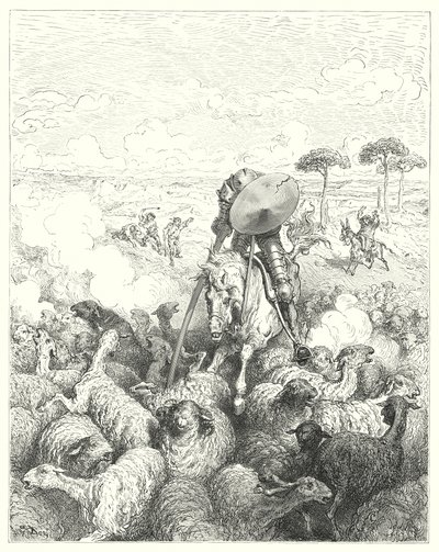 Don Quichot van Gustave Doré: "Hij viel het eskadron schapen aan" door Gustave Dore