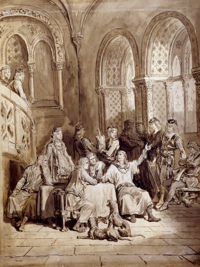 Illustratie voor de serie gedichten, Idylls of the King door Albert Tennyson, gravure door Gustave Doré door Gustave Dore