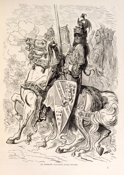 Illustratie van Roland te paard, uit La legende de Croque-Mitaine door Gustave Dore