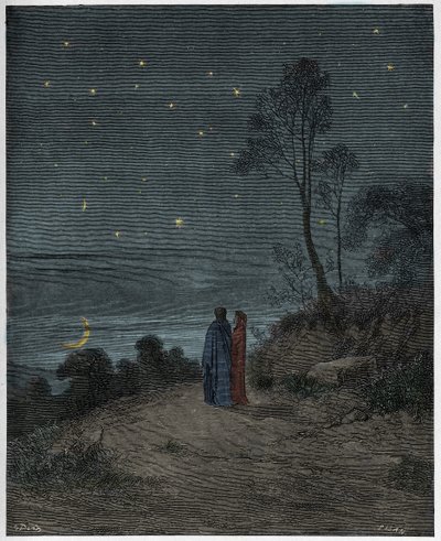 Inferno, Canto 2: De donker wordende lucht van de eerste nacht, illustratie uit "De Goddelijke Komedie" door Dante Alighieri, 1885 door Gustave Dore
