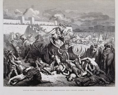 Koning David straft de Ammonieten, illustratie uit de Dore Bijbel door Gustave Dore