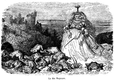 La fée Rageuse en zijn kudde padden: gravure door Gustave Doré ter illustratie van het sprookje Pooh, door de Gravin van Segur, uit de Nieuwe Sprookjes, Hachette 1896 door Gustave Dore
