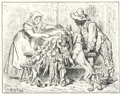 Le Petit Poucet; Klein Duimpje (gravure) door Gustave Dore