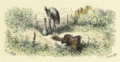 De vos en de ooievaar (gravure uit 1861-1868) door Gustave Dore