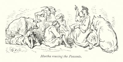 Martha die de boeren oproept (gravure) door Gustave Dore