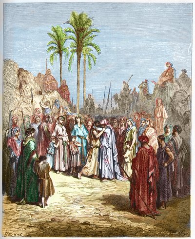 Verzoening tussen Jacob en Esau (Genesis, XXXIII, 4) - Gravure uit 