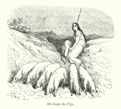 Ze houdt de varkens (gravure) door Gustave Dore