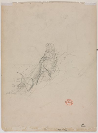 Schets van Jachtscene (verso) door Gustave Dore