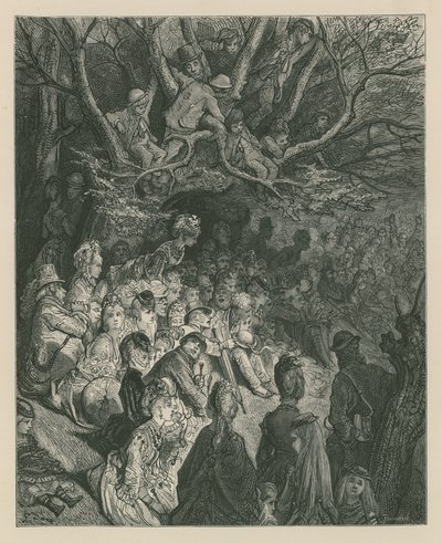 Toeschouwers die een bootrace bekijken vanaf een rivierbank door Gustave Dore