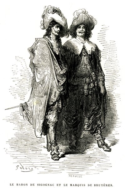 De Baron de Sigognac en de Markies de Bruyères. Gravure door Gustave Doré ter illustratie van Théophile Gautier