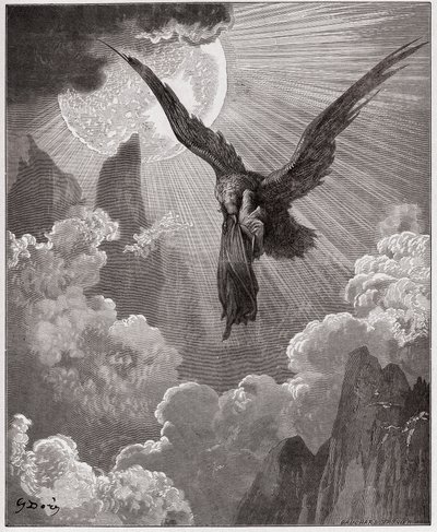 De Goddelijke Komedie (La Divina Commedia), Purgatorio, Canto 9: Dante, in een droom, wordt meegenomen door een adelaar - door Dante Alighieri (1265-1321) - Illustratie door Gustave Doré (1832-1883) door Gustave Dore