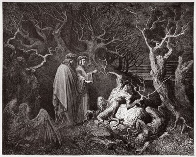 De Goddelijke Komedie (La Divina Commedia), Inferno, Canto 13: De zelfmoordenaars in het bos - door Dante Alighieri (1265-1321) - Illustratie door Gustave Doré (1832-1883) door Gustave Dore