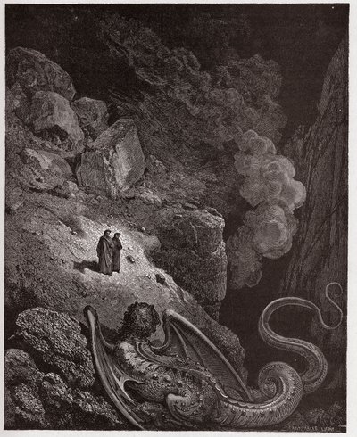 De Goddelijke Komedie (La Divina Commedia, La Divine Comedie), Inferno, Canto 17: Geryon, symbool van bedrog - door Dante Alighieri (1265-1321) - Illustratie door Gustave Doré (1832-1883) door Gustave Dore