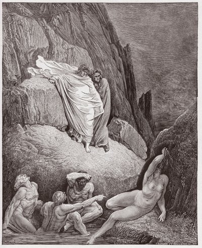 De Goddelijke Komedie (La Divina Commedia, La Divine Comedie), Inferno, Canto 18: Virgil toont Dante de schaduw van Thai - door Dante Alighieri (1265-1321) - Illustratie door Gustave Doré (1832-1883) door Gustave Dore
