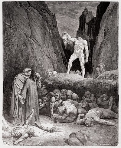 De Goddelijke Komedie, Inferno, Canto 28: Het afgesneden hoofd van Bertrand de Born spreekt tot Dante - door Dante Alighieri (1265-1321) - Illustratie door Gustave Doré (1832-1883) door Gustave Dore