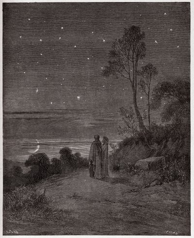 De Goddelijke Komedie (La Divina Commedia, La Divine Comedie), Inferno, Canto 2: De verduisterende lucht van de eerste nacht - door Dante Alighieri (1265-1321) - Illustratie door Gustave Doré (1832-1883) door Gustave Dore