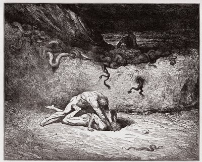 Inferno, Canto 30: De kwelling van de vervalsers in de negende bolgia (Gianni Schicchi) (Illustratie door Gustave Doré) door Gustave Dore