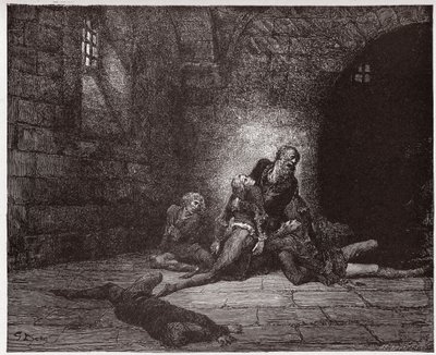 Inferno, Canto 33: Gaddo sterft voor de ogen van zijn vader (Illustratie door Gustave Doré) door Gustave Dore