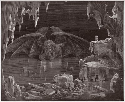 De Goddelijke Komedie (La Divina Commedia, La Divine Comedie), Inferno, Canto 34: Lucifer, koning van de hel, bevroren in het ijs - door Dante Alighieri (1265-1321) - Illustratie door Gustave Doré (1832-1883) door Gustave Dore