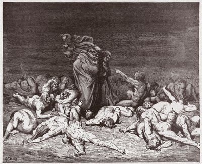 De Goddelijke Komedie (La Divina Commedia, La Divine Comedie), Inferno, Canto 6: De gulzigaards geslagen door eeuwige regen - door Dante Alighieri (1265-1321) - Illustratie door Gustave Doré (1832-1883) door Gustave Dore