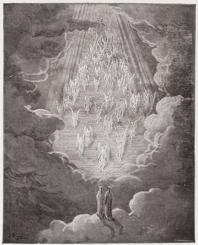 Paradiso, Canto 21: Beatrice en Dante in de sfeer van Saturnus (Illustratie door Gustave Doré) door Gustave Dore