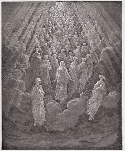 Paradiso, Canto 5: De menigte van talloze gloeiende zielen in het tweede rijk (Illustratie door Gustave Doré) door Gustave Dore