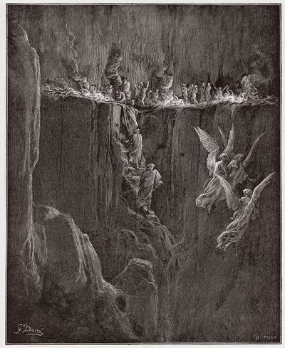 De Goddelijke Komedie, Purgatorio, Canto 25: Virgil en Dante stijgen naar de zevende cirkel door vlammen - door Dante Alighieri (1265-1321) - Illustratie door Gustave Dore (1832-1883) door Gustave Dore