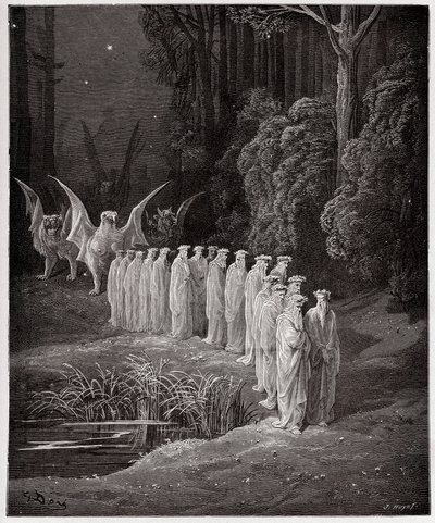 De Goddelijke Komedie (La Divina Commedia, La Divine Comedie), Purgatorio, Canto 29: De 24 ouderlingen in de apocalyptische processie - door Dante Alighieri (1265-1321) - Illustratie door Gustave Doré (1832-1883) door Gustave Dore