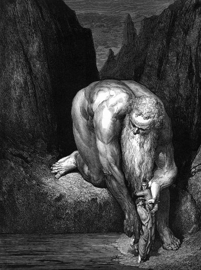De Goddelijke Komedie, door Dante: De reus Antaeus door Gustave Dore