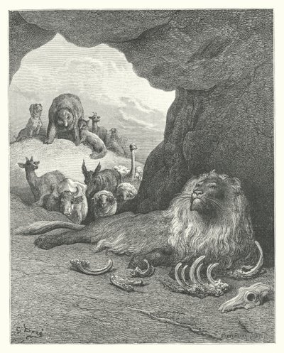 De Fabels van La Fontaine: De Zieke Leeuw en de Vos door Gustave Dore