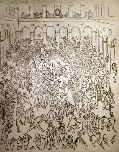 De hectische kapitalistische wereld in de Parijse Beurs, door Gustave Dore door Gustave Dore